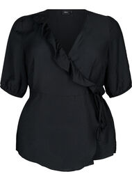 Wikkelblouse van Viscose met korte mouw, Black