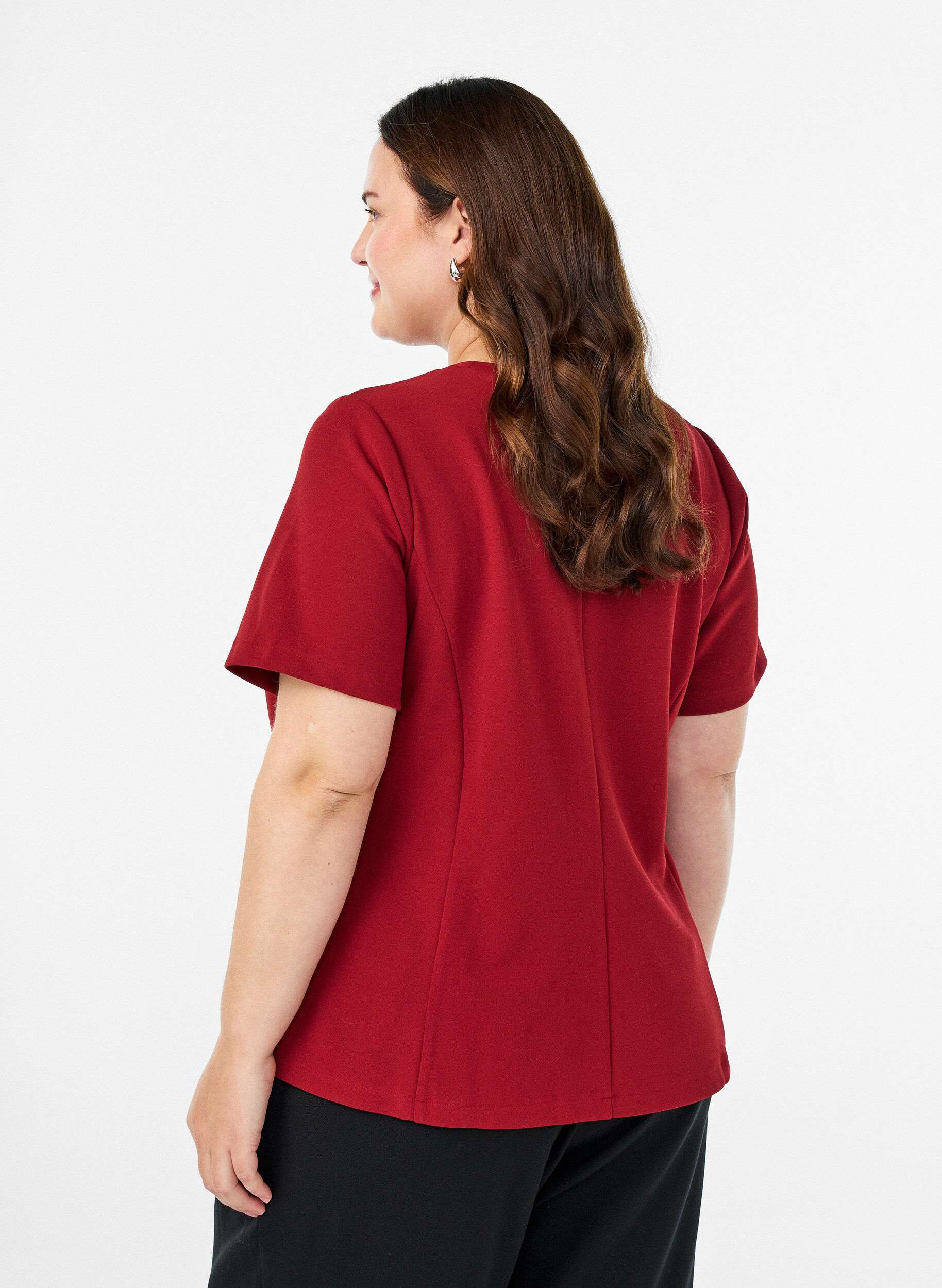 Zizzi Korte mouwen blouse met figuurnaden, Rood, Model image number 2