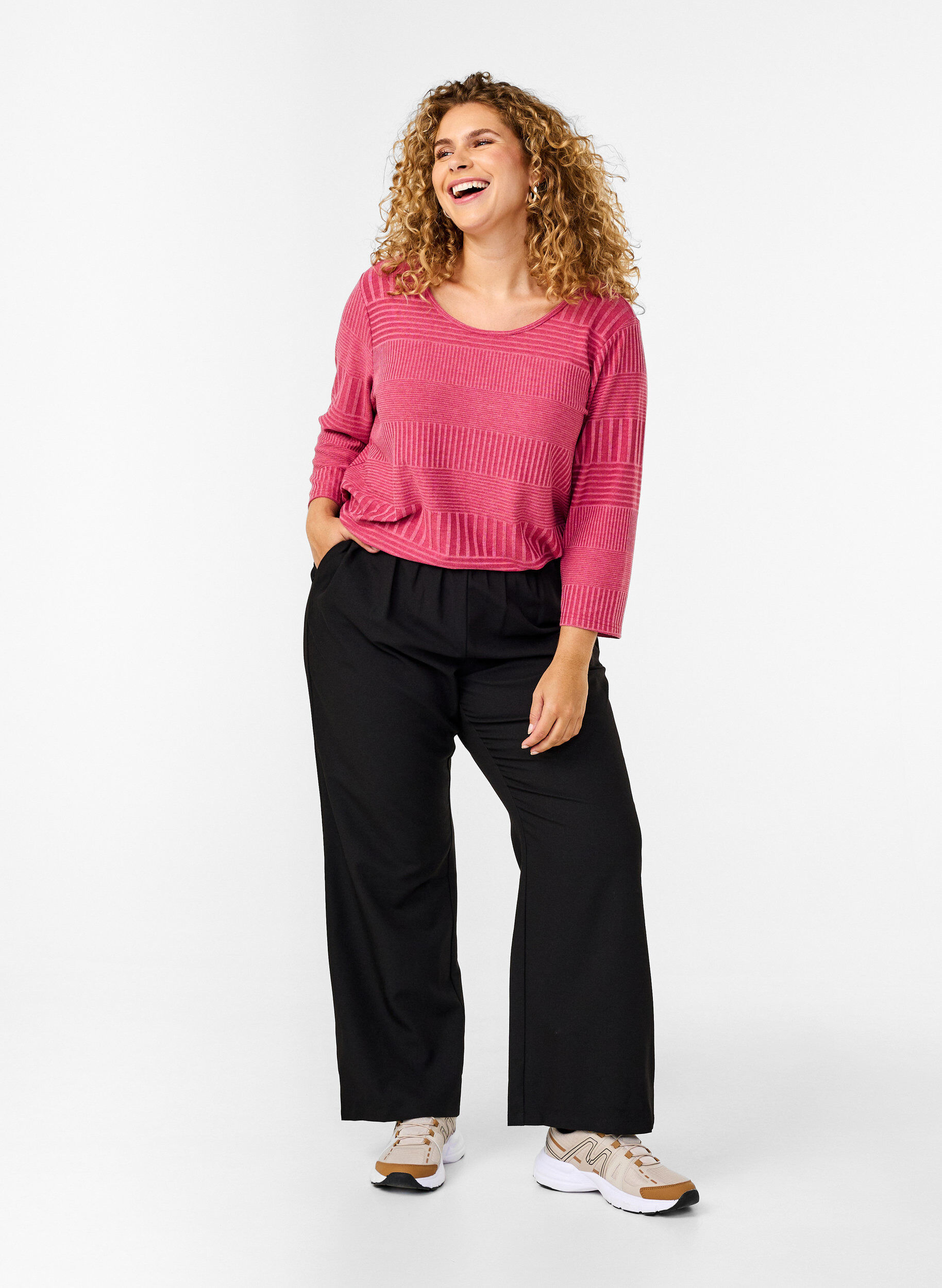 Zizzi Blouse met driekwartmouwen en een gestreept patroon, Malaga Mel., Model image number 2