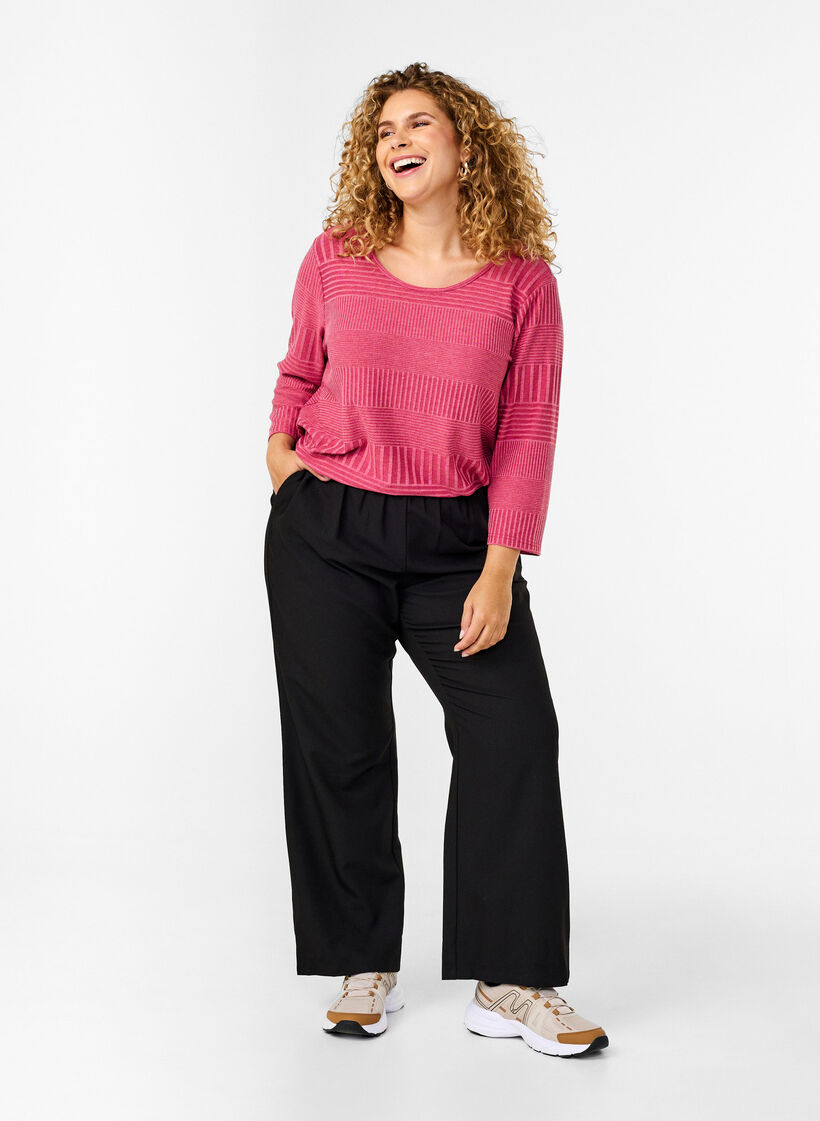 Blouse met driekwartmouwen en een gestreept patroon, Malaga Mel., Model image number 2