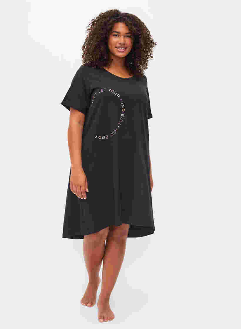 Katoenen nachthemd met korte mouwen en print, Black W. Don't, Model image number 2