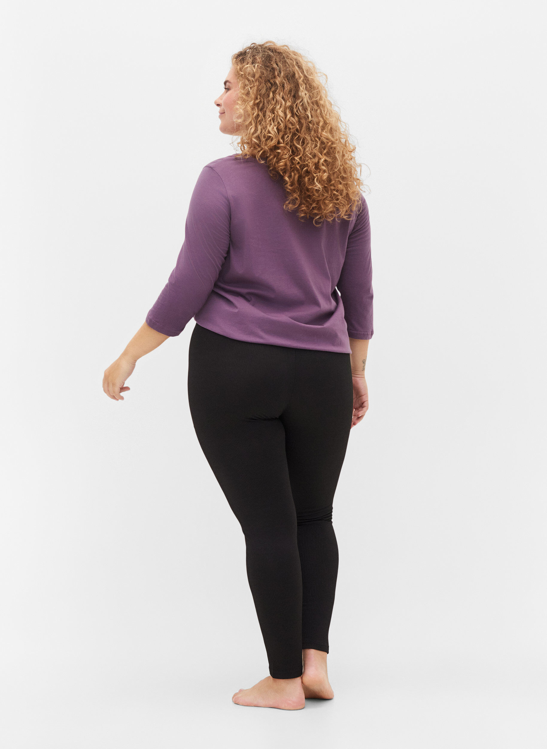 Zizzi Legging met stretch en geribde structuur, Black, Model image number 0