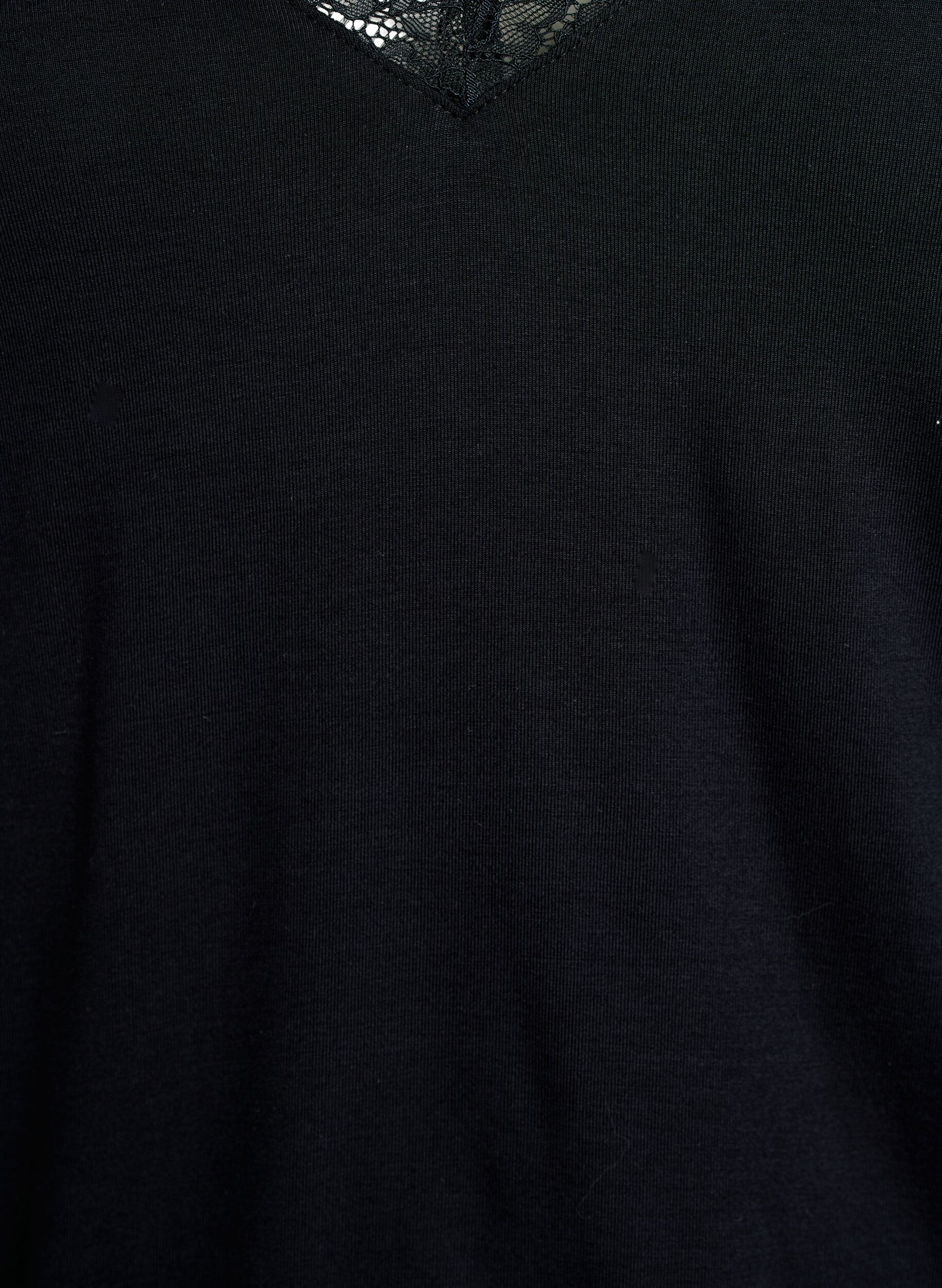 ZizziViscose blouse met kanten afwerking en V-hals, Zwart, Packshot image number 2