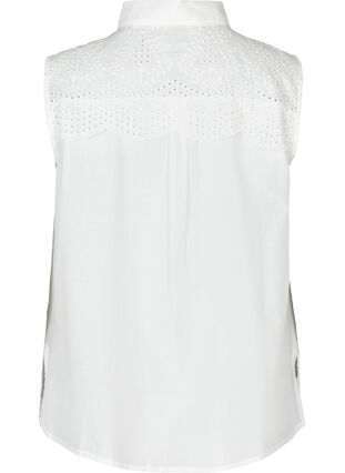 Mouwloze katoenen blouse met anglaise borduursel, Bright White, Packshot image number 1