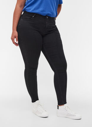 Super slim fit Amy jeans met piping, Black, Model image number 2