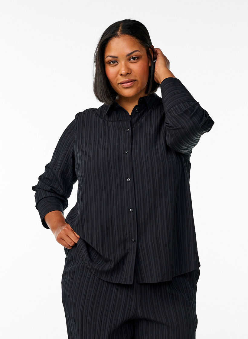 FLASH - Shirt met textuur, Zwart, Model image number 0