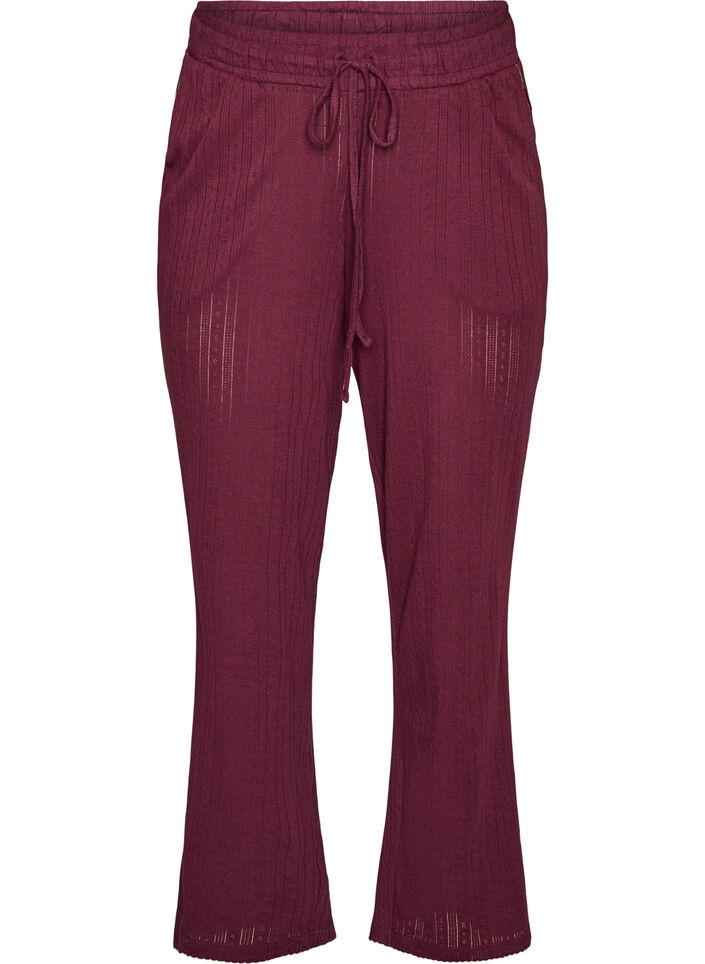Pyjamabroek van biologisch katoen met gaatjesborduurwerk, Donker Bordeaux, Packshot image number 0