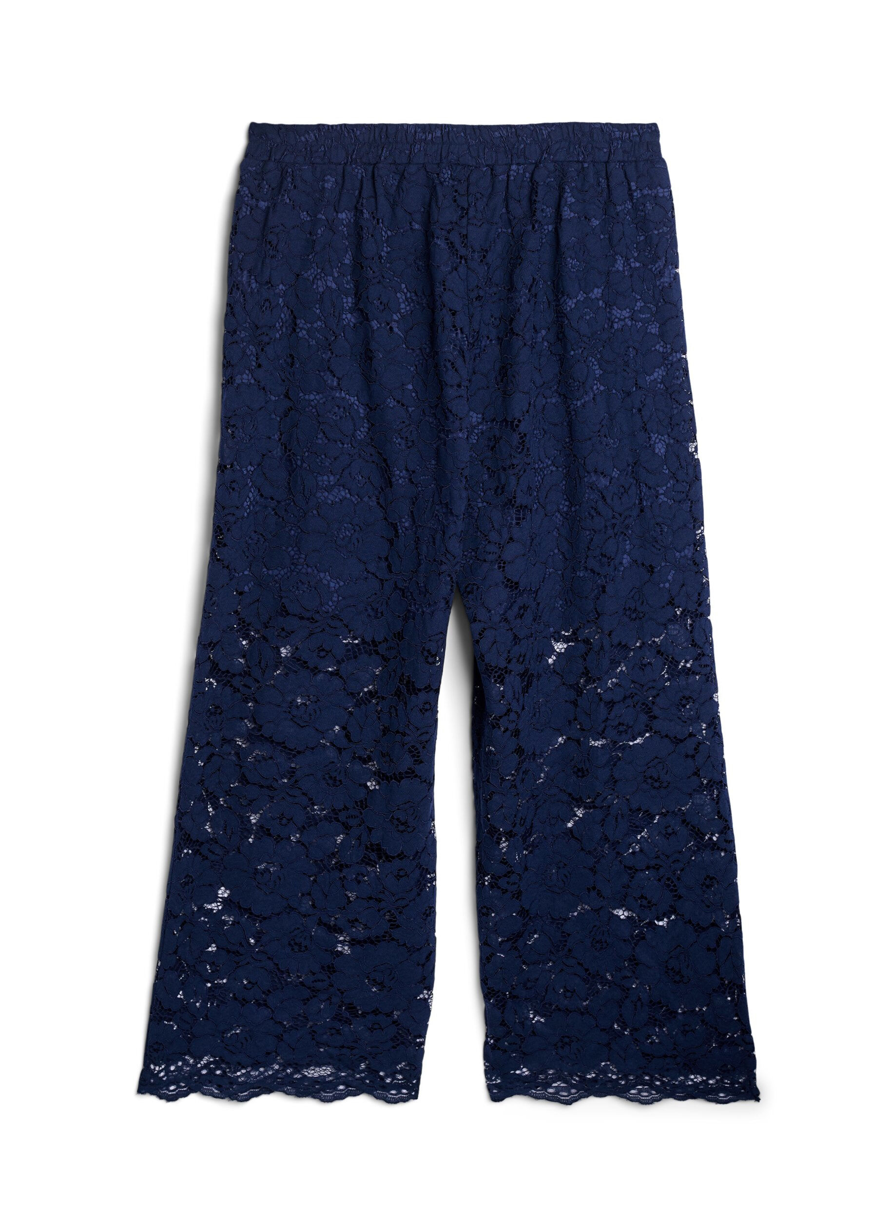 Zizzi Kanten broek met hoge taille en zakken, Blauw, Packshot image number 1