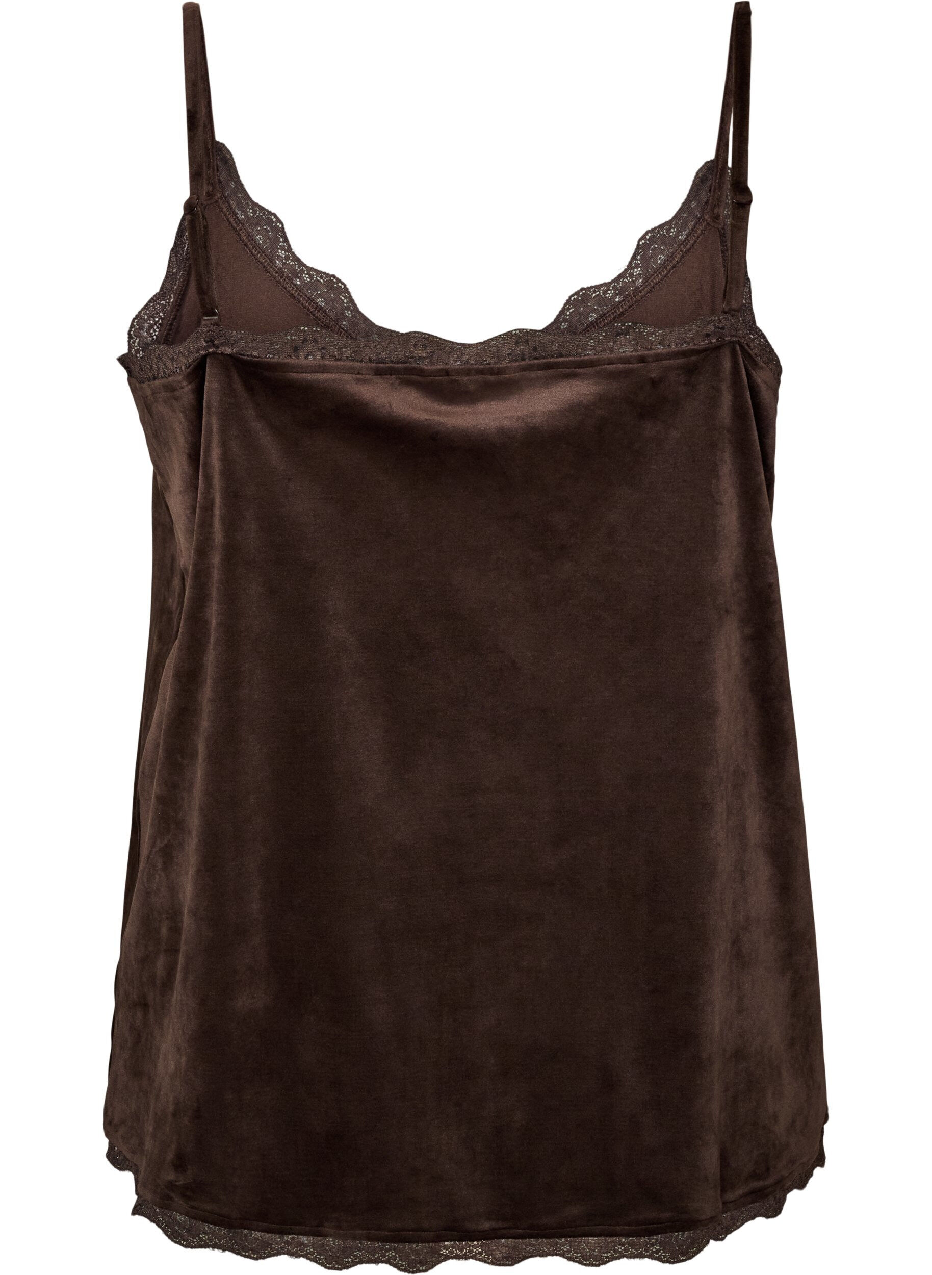 ZizziVelour top met kanten rand, Bruin, Packshot image number 1