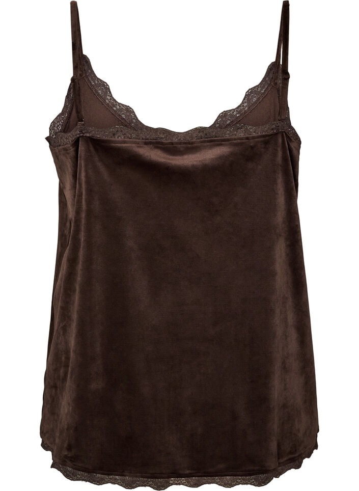 Velour top met kanten rand, Bruin, Packshot image number 1