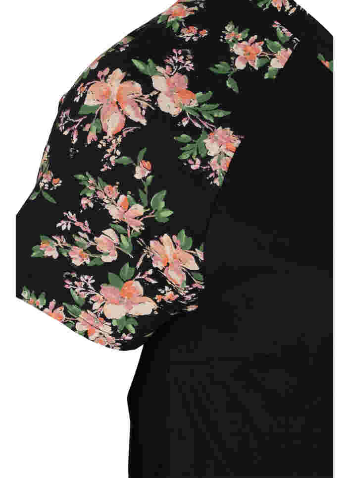 Katoenen pyjama jurk met korte mouwen en print, Black Flower, Packshot image number 3