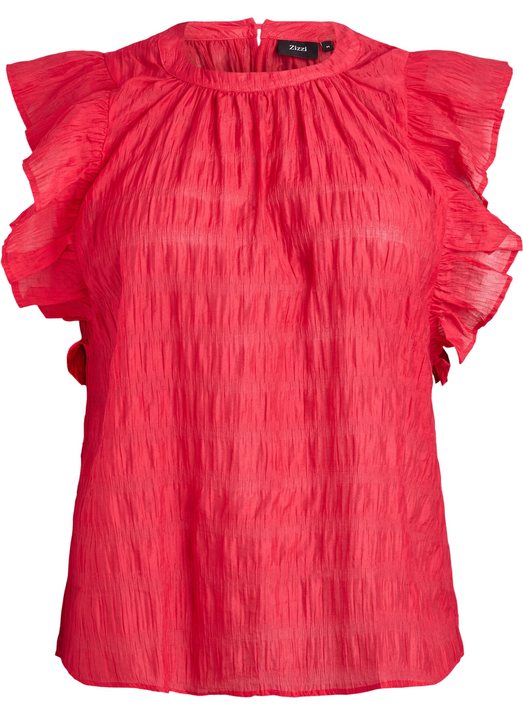 ZizziBlouse met textuur en ruches zonder mouwen, Rood, Packshot image number 0