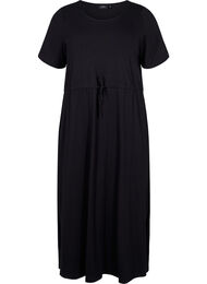 Katoenen midi-jurk met korte mouwen, Black Solid