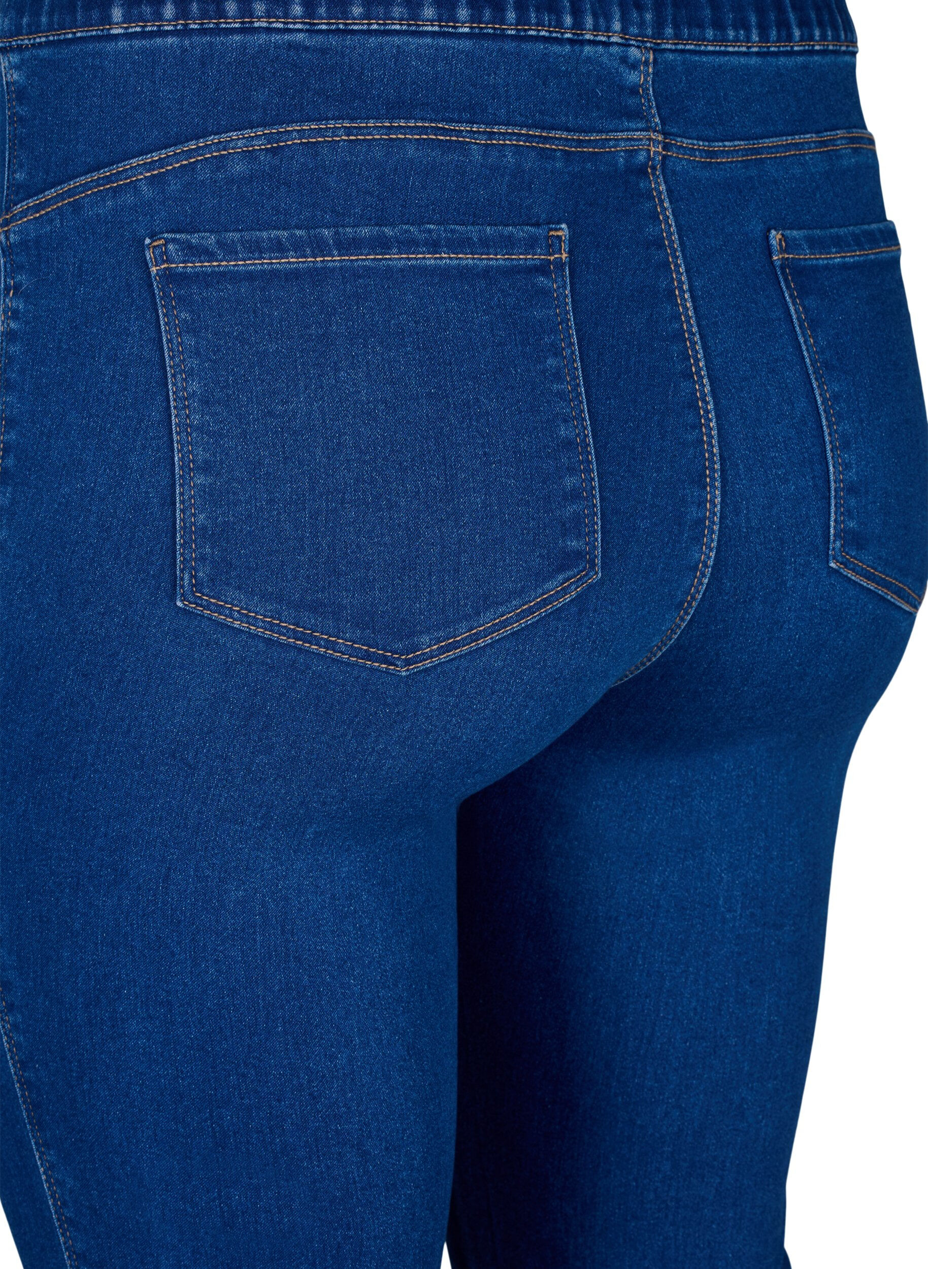 Zizzi Denim capribroek met elastische tailleband, Blauw, Packshot image number 3