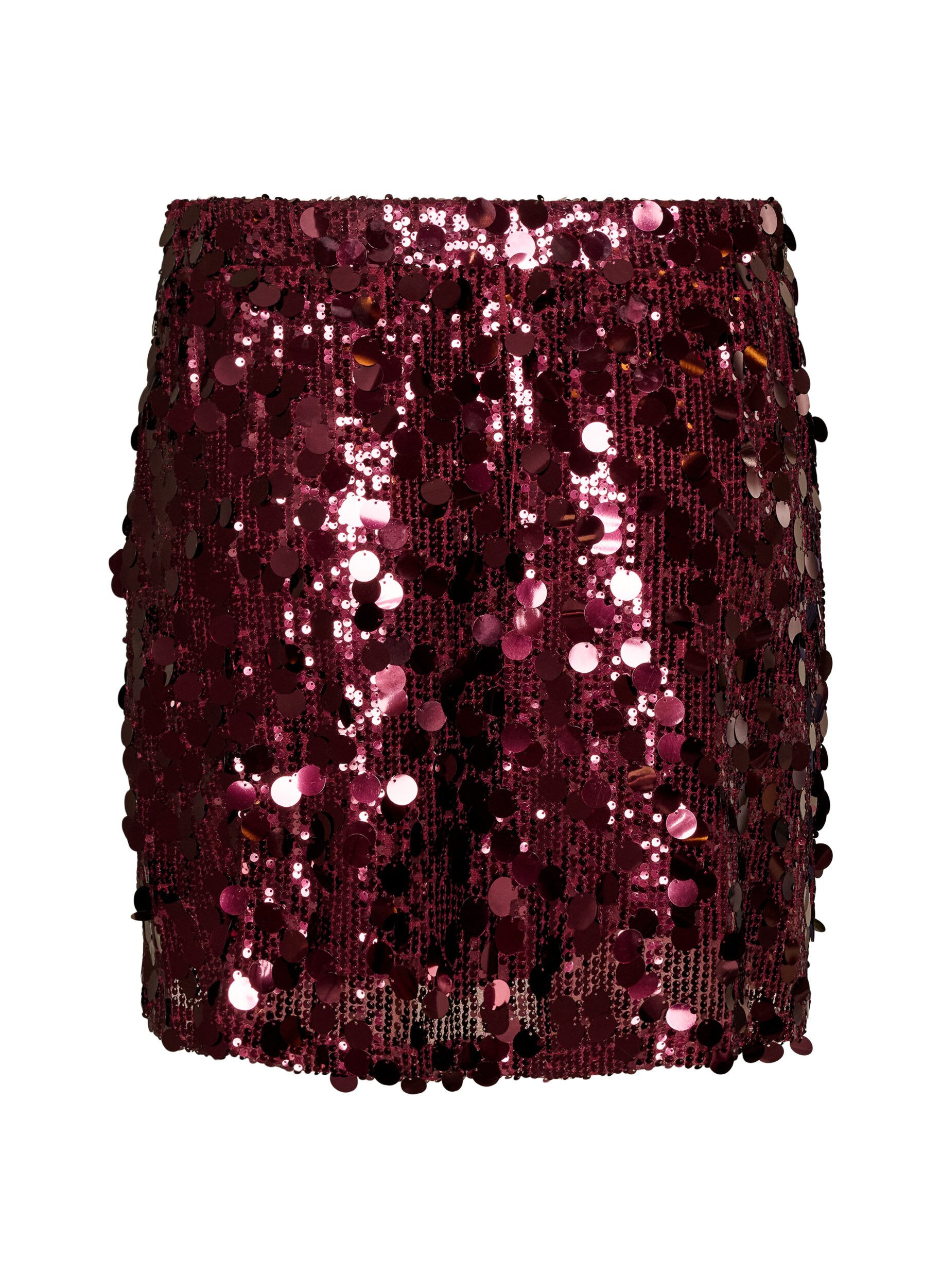 ZizziKorte paillettenrok met elastische tailleband, Donker Bordeaux, Packshot image number 1