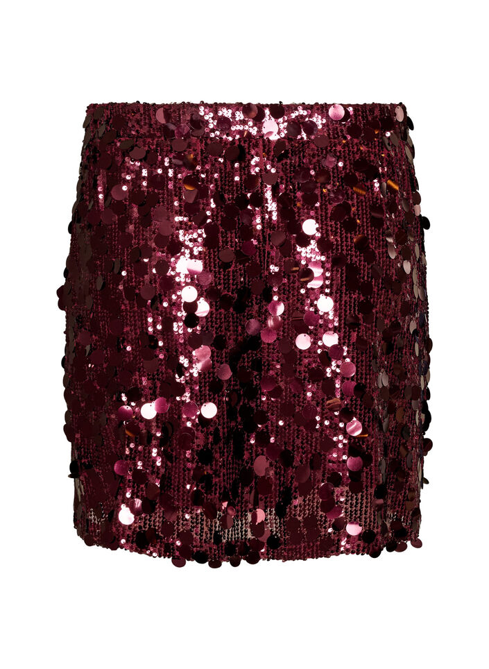 Korte paillettenrok met elastische tailleband, Donker Bordeaux, Packshot image number 1