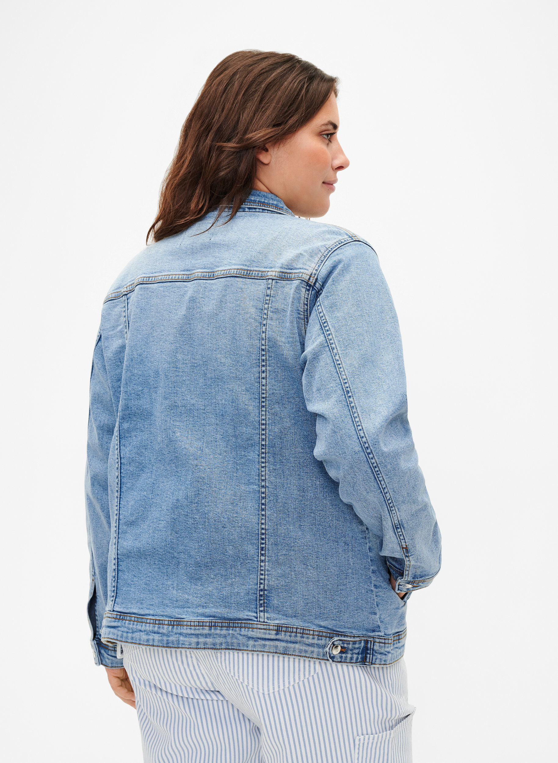 Zizzi Kort katoenen spijkerjasje, Light blue denim, Model image number 1
