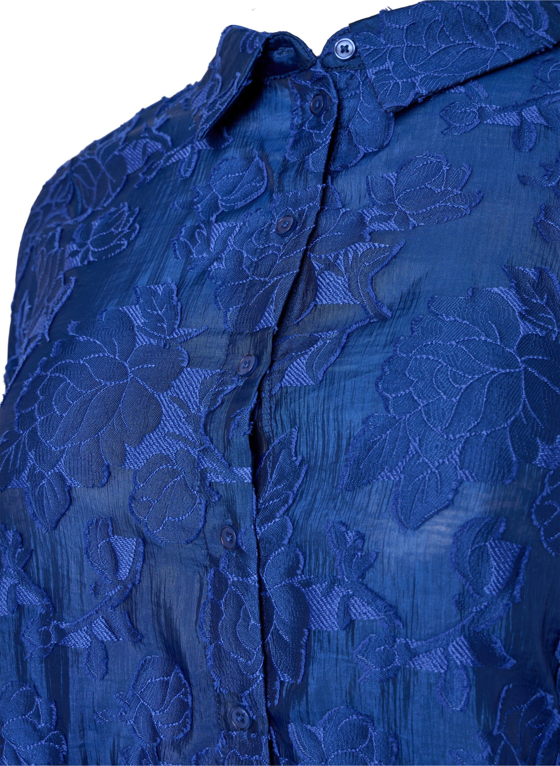 Zizzi Lange jacquard shirt, Mazarine Blue, Packshot image number 2