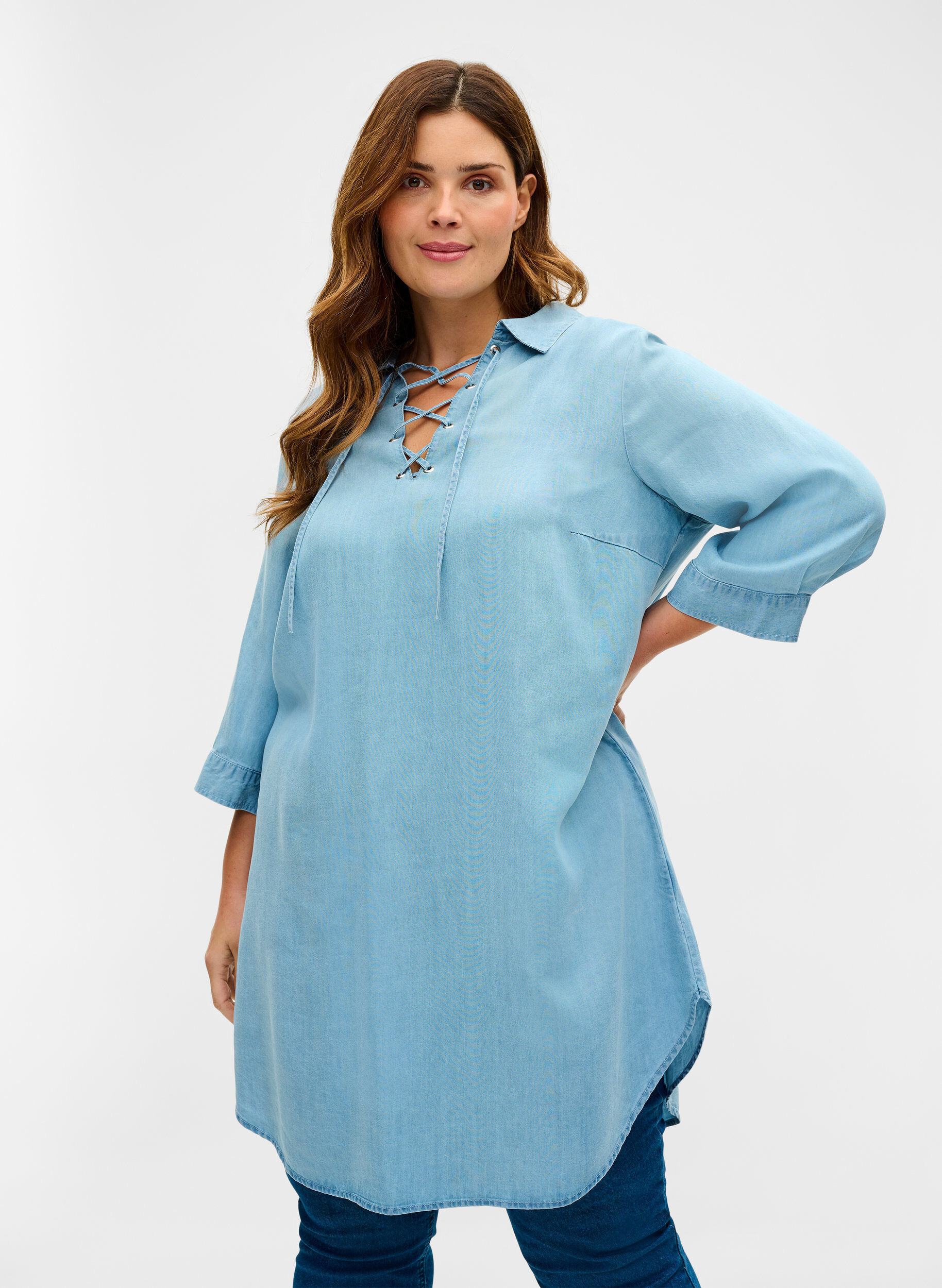 Zizzi Tuniek met 3/4 mouwen, Light blue denim, Model image number 0