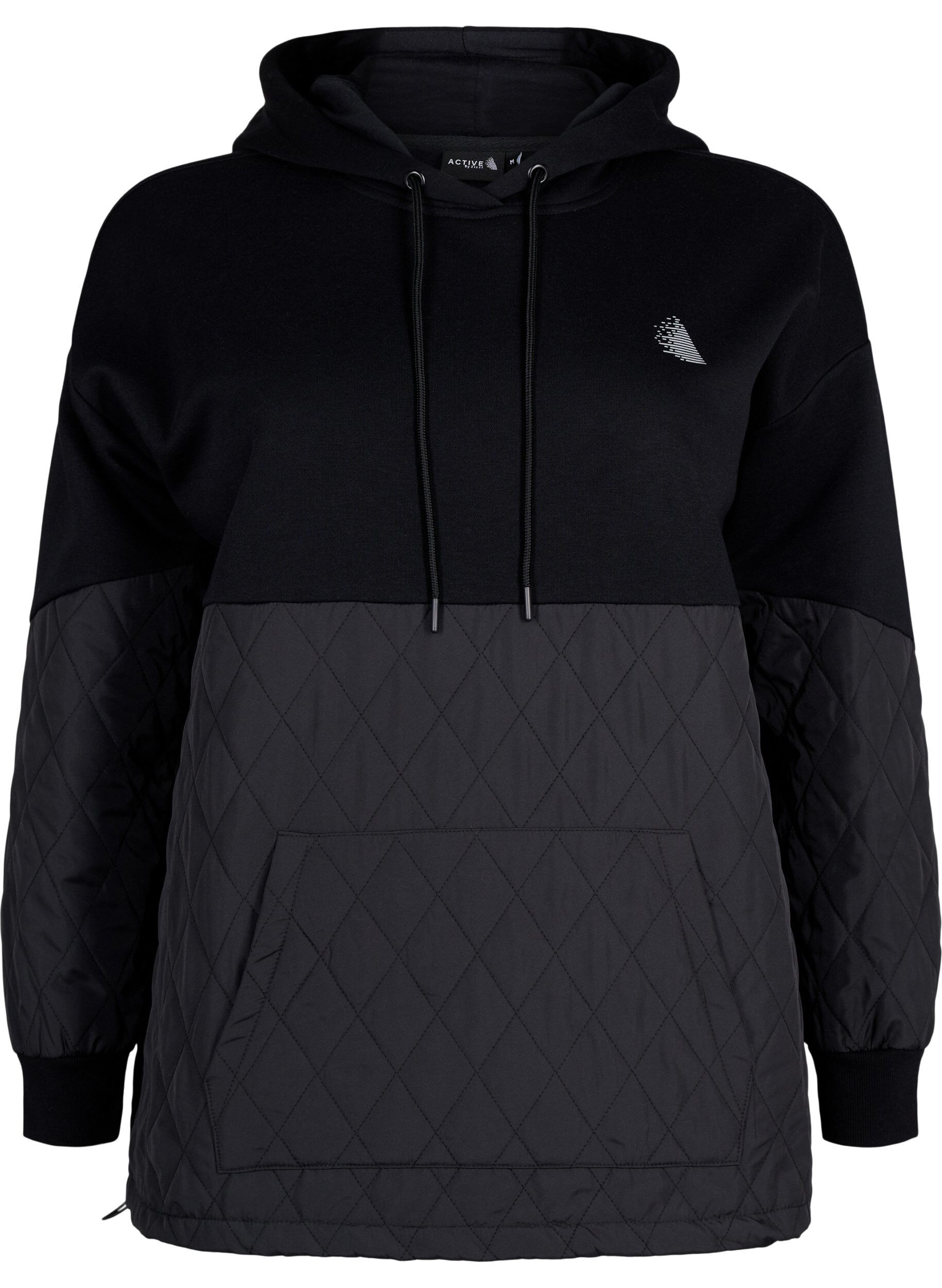Zizzi Sweatshirt met capuchon en quilt, Black, Packshot image number 0