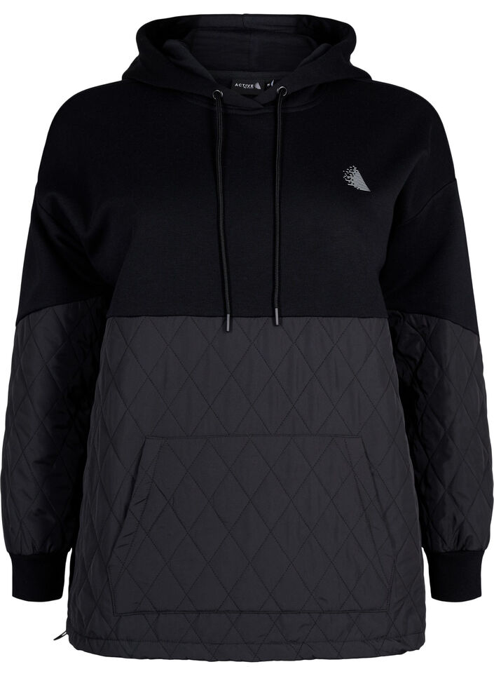 Sweatshirt met capuchon en quilt, Black, Packshot image number 0