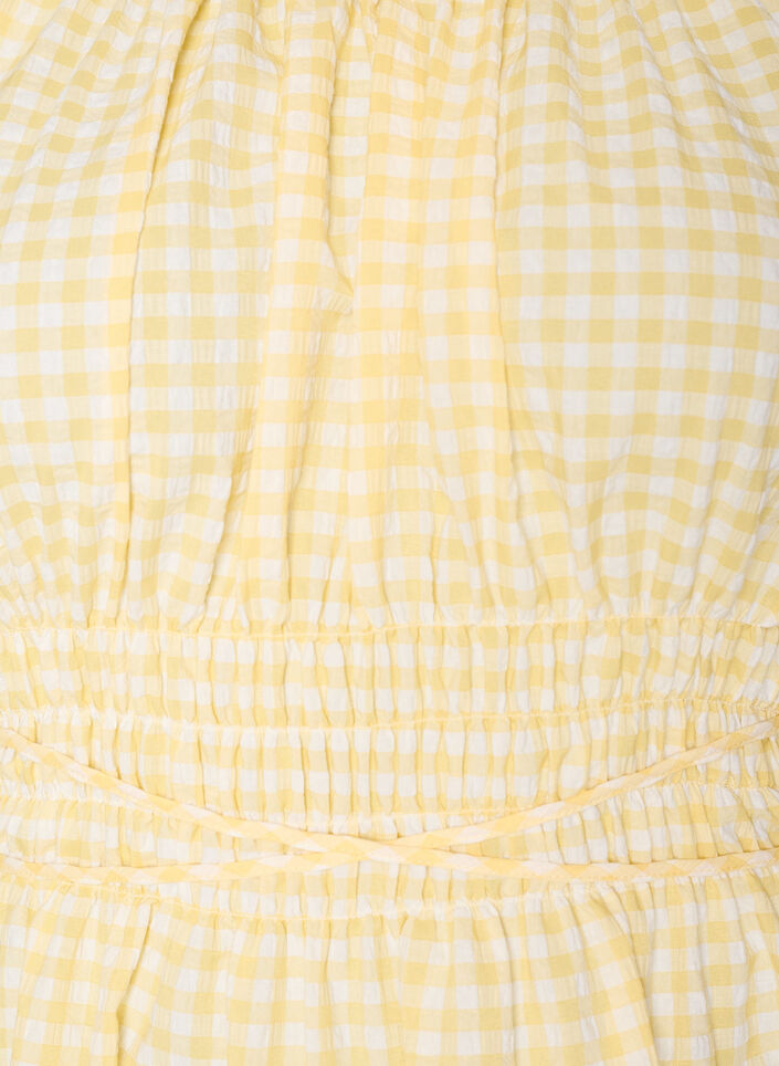Korte jurk met kleine ruit en ballonmouwen, Geel, Packshot image number 2