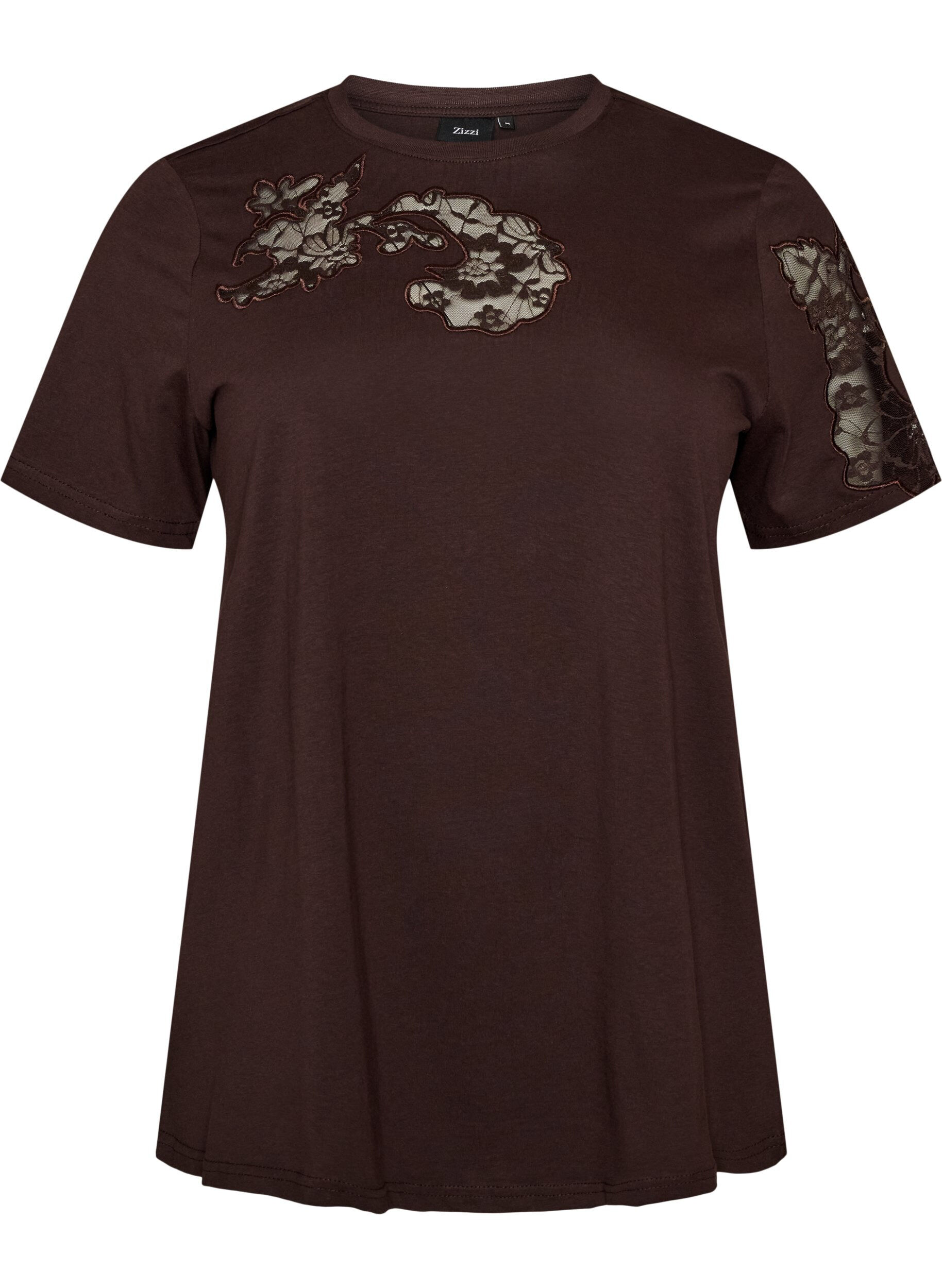 Katoenen T-shirt met kanten applicaties