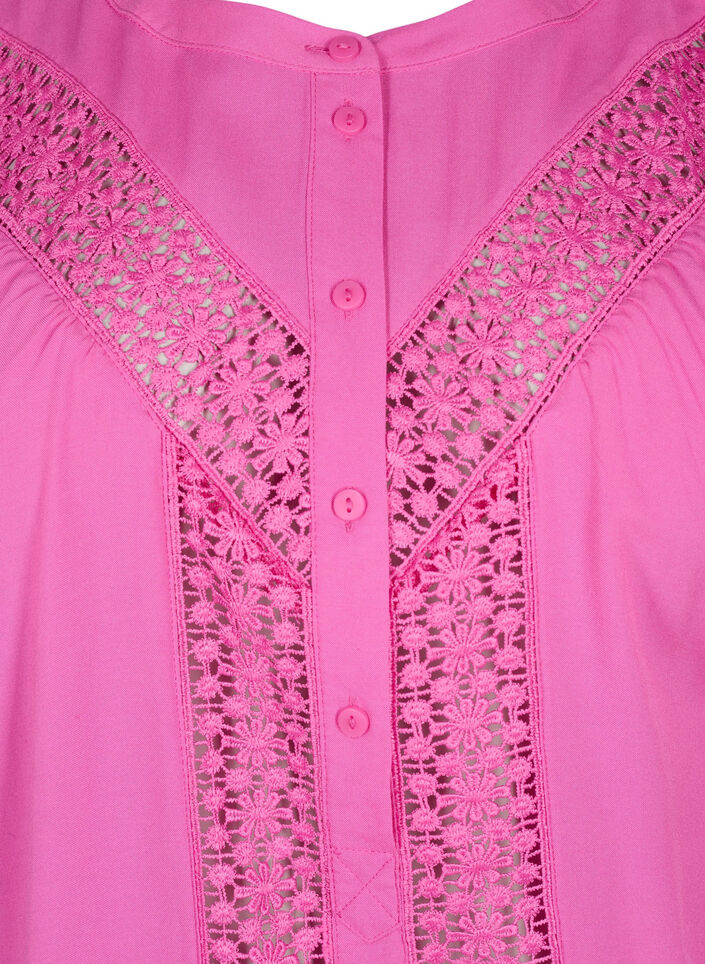 Viscose blouse met kanten afwerking, Raspberry Rose, Packshot image number 2