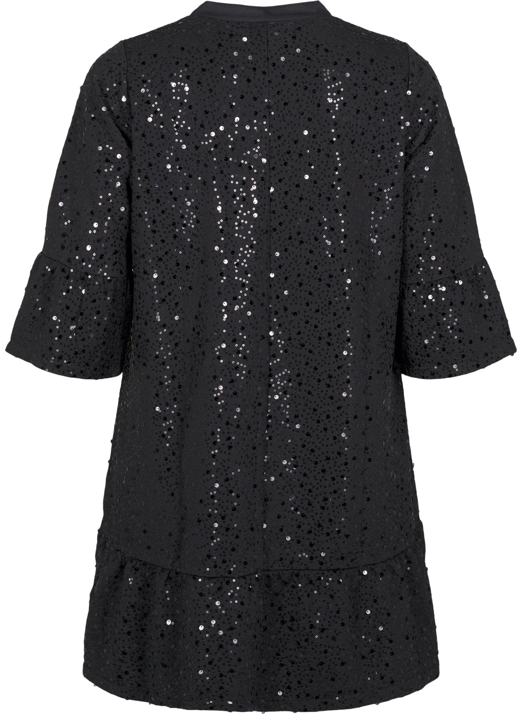 Zizzi Paillettenjurk met V-hals en 3/4 mouwen, Black w. Bl. Sequins, Packshot image number 1