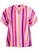 Blouse van viscose met strepen en korte mouwen, Roze, Packshot image number 0