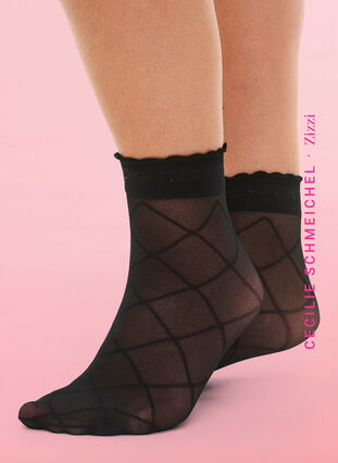 2-pack nylon enkelsokken met glitter en patroon, Black, Model image number 0