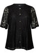 Kanten blouse met decoratieve knopen, Zwart, Packshot image number 0