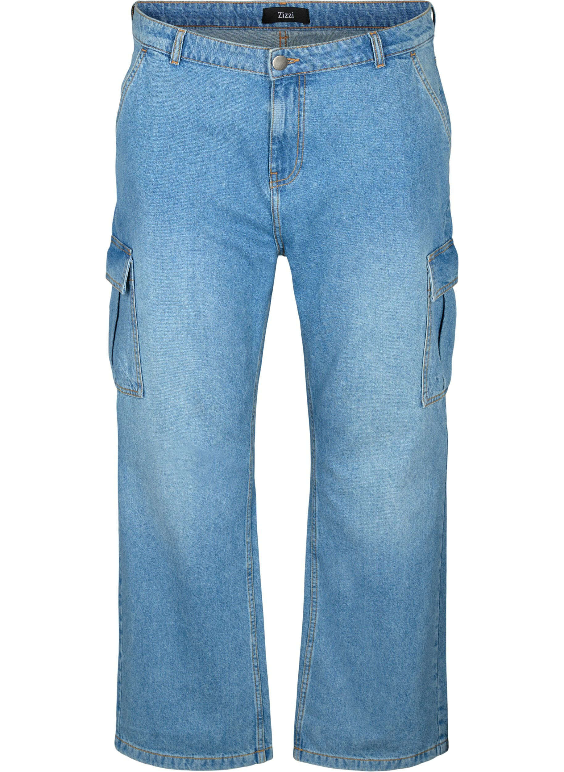 Zizzi Loszittende jeans met cargozakken, Light blue, Packshot image number 0