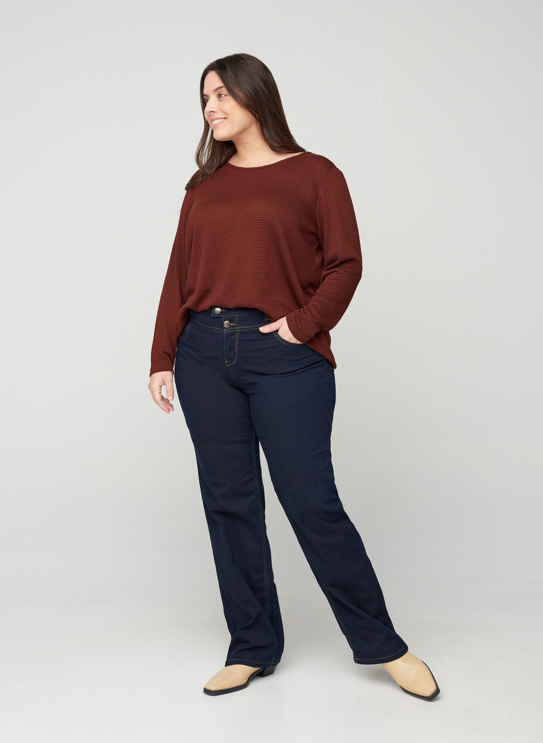 Zizzi Regular fit Gemma jeans met hoge taille, Blauw, Model image number 1