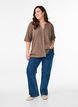 Gestructureerde blouse met V-hals, Walnut, Model image number 2