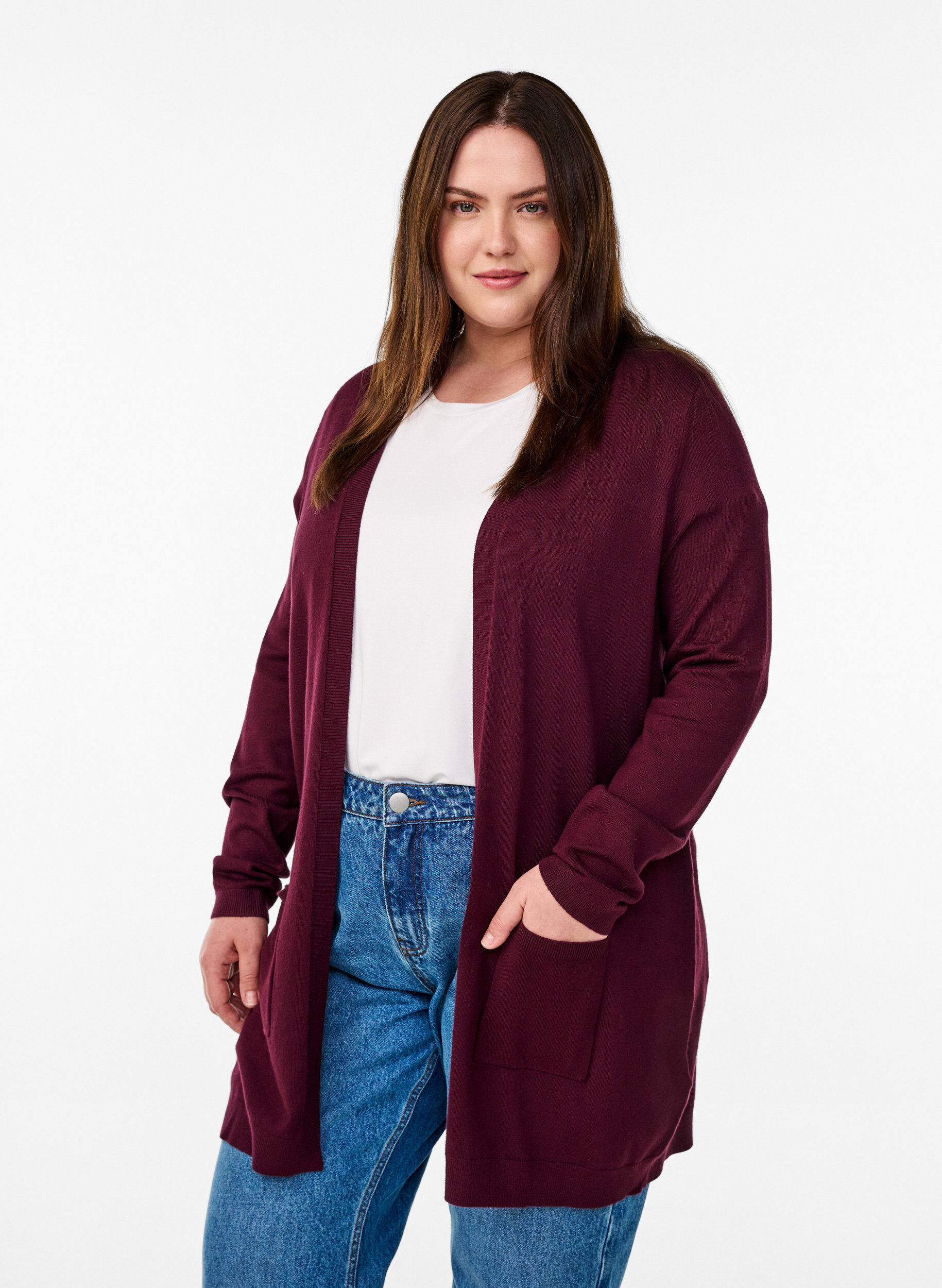 Lang gebreid vest van een viscose mix, Rood, Model
