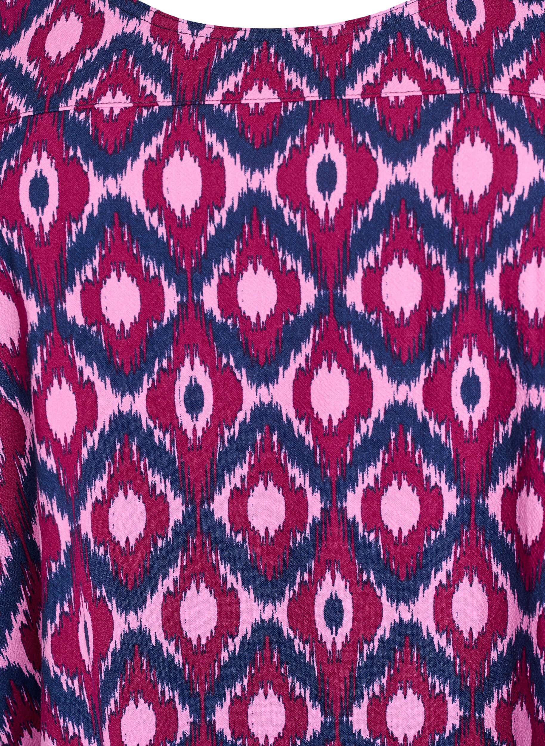 Zizzi Korte katoenen jurk met 3/4-mouwen en zakken, Roze, Packshot image number 2