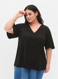 Korte mouw blouse met een A-vorm, Black, Model