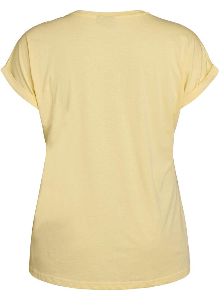 T-shirt met korte mouwen van katoenmix, Geel, Packshot image number 1