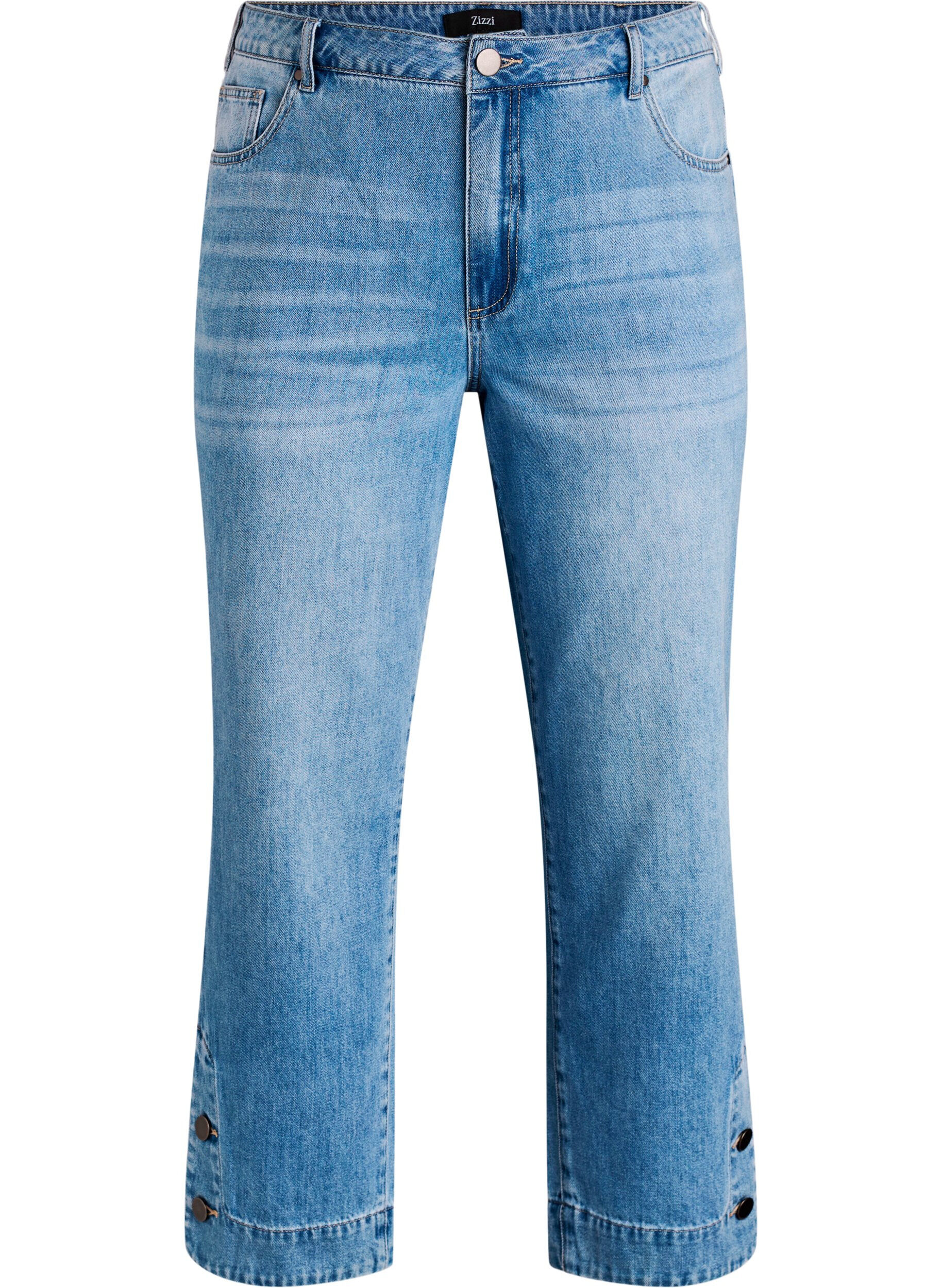 ZizziGecropte Kiana jeans met straight-fit en knoopdetails, Blauw, Packshot image number 0