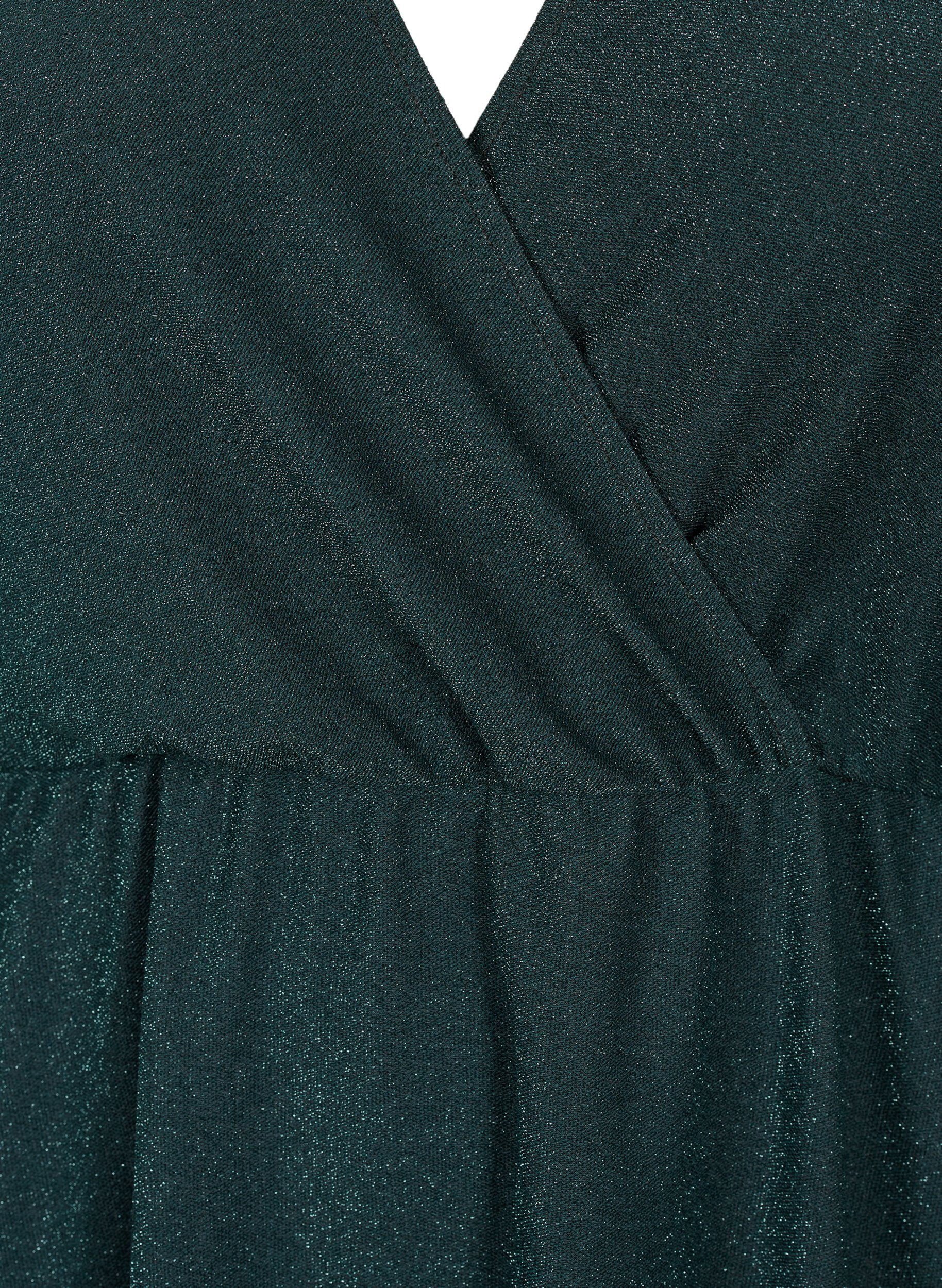 Zizzi Glitterjurk met wikkel look en lange mouwen, Black Scarab, Packshot image number 2