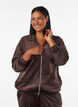 Zachte velours cardigan met rits en hoge kraag, Bruin, Model image number 0