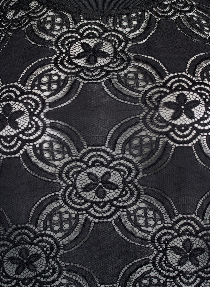 Kanten blouse met een grafisch patroon en mouwen van 1/2 lengte, Zwart, Packshot image number 2