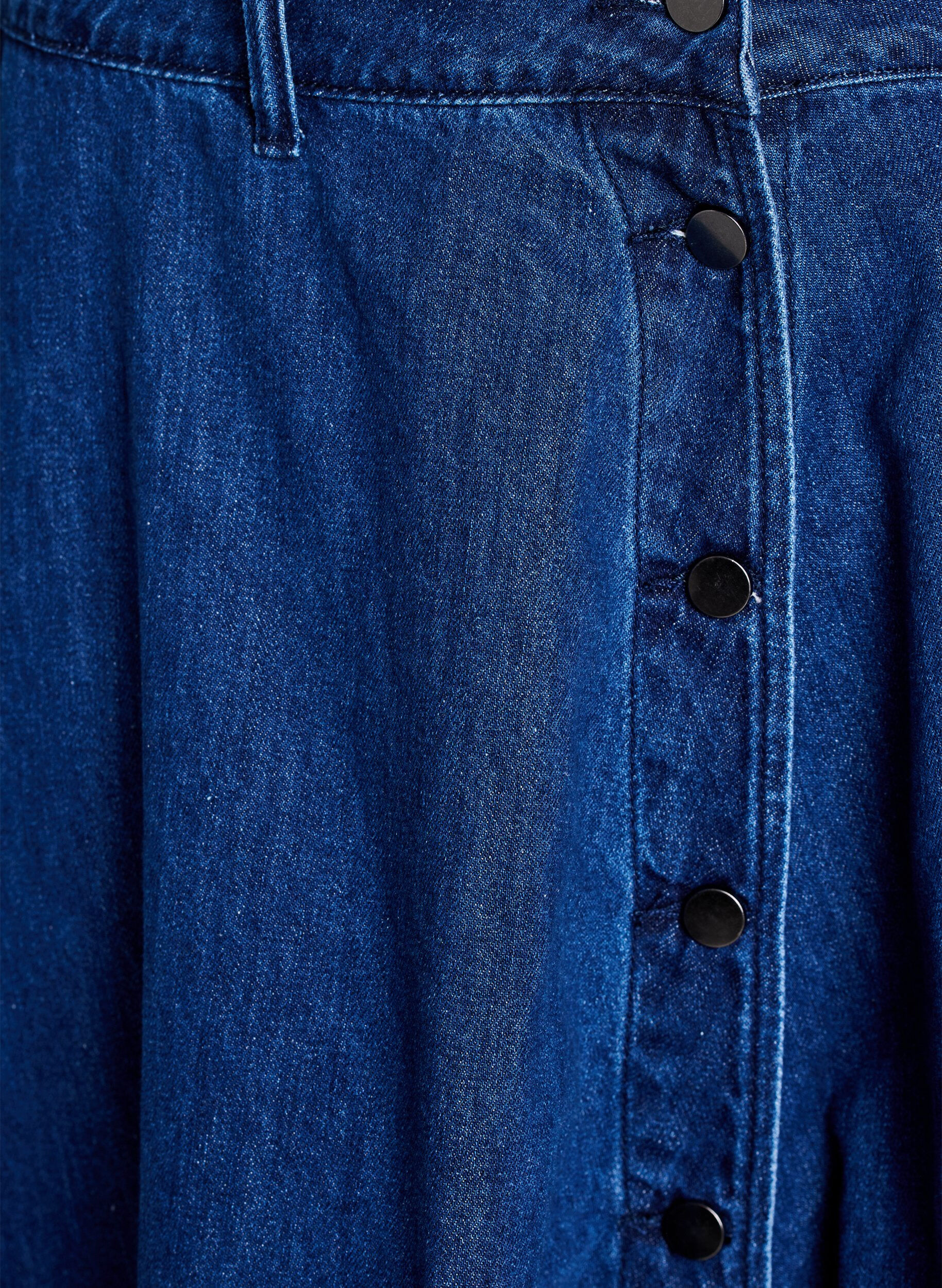 Zizzi A-lijn denimrok met knoopsluiting, Blauw, Packshot image number 2