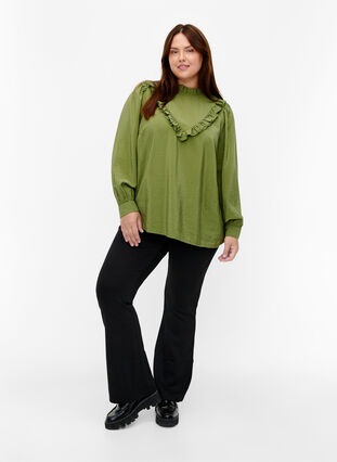 Viscose blouse met franjes., Loden Green, Model image number 2
