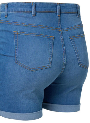 High Waist denim shorts met slim fit, Medium Blue Denim, Packshot image number 3