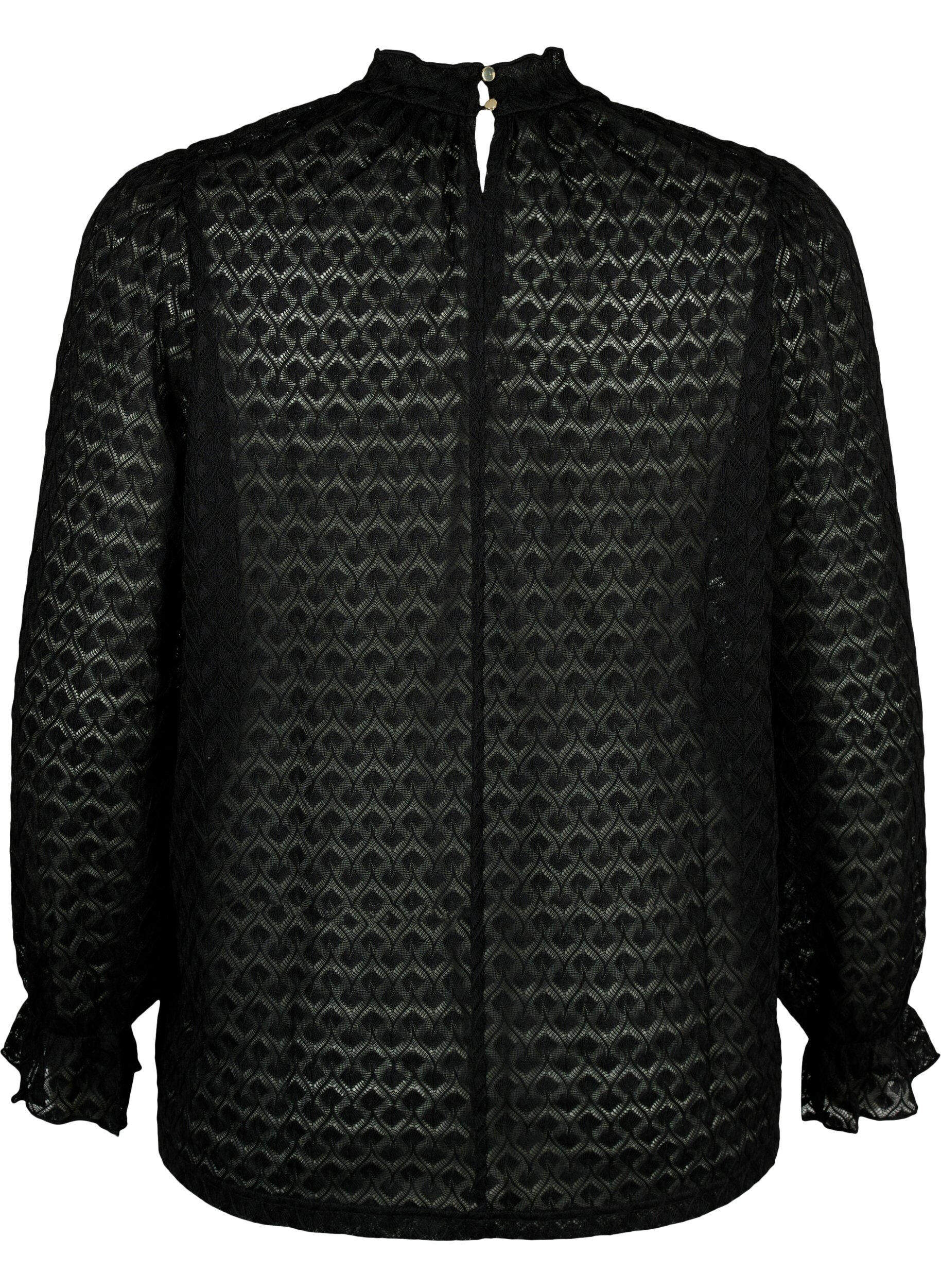 Zizzi Blouse met lange mouwen en gedessineerde textuur, Black, Packshot image number 1