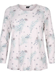 Top met lange mouwen in ribstof, Natural Mél AOP Gran