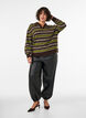 Gebreide blouse met strepen en polokraag, Bruin, Model image number 1