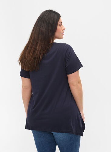 Katoenen t-shirt met korte mouwen en a-lijn, Night Sky Silv Heart, Model image number 1